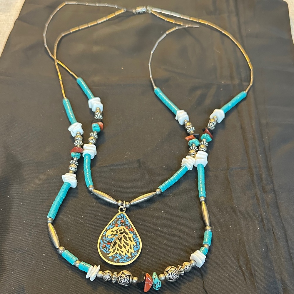 Native American Necklace with Mosaic Pendant